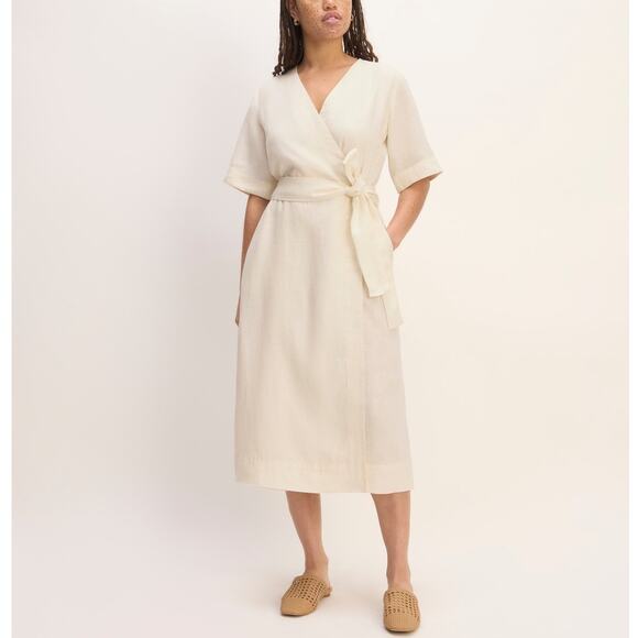 Everlane 100% Linen The Wrap Dress in bone Size M NWOT - Picture 1 of 11